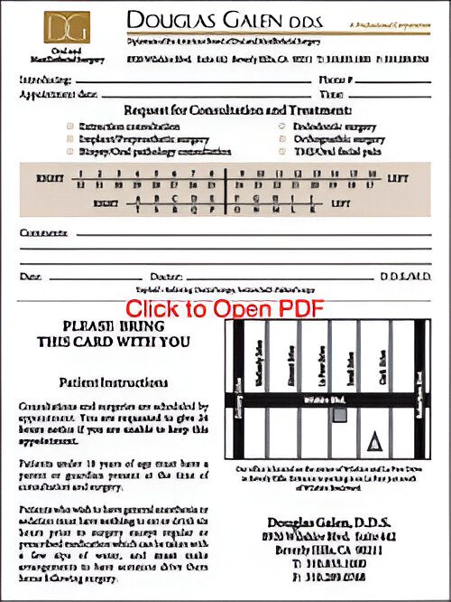 Dental appointment card with patient instructions.