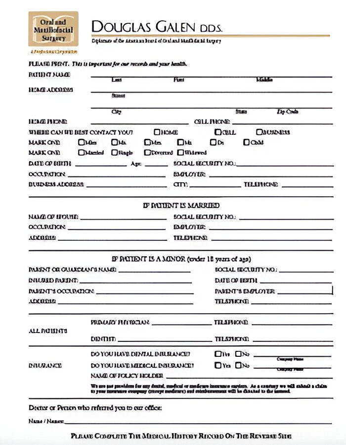 Dental patient information form template.